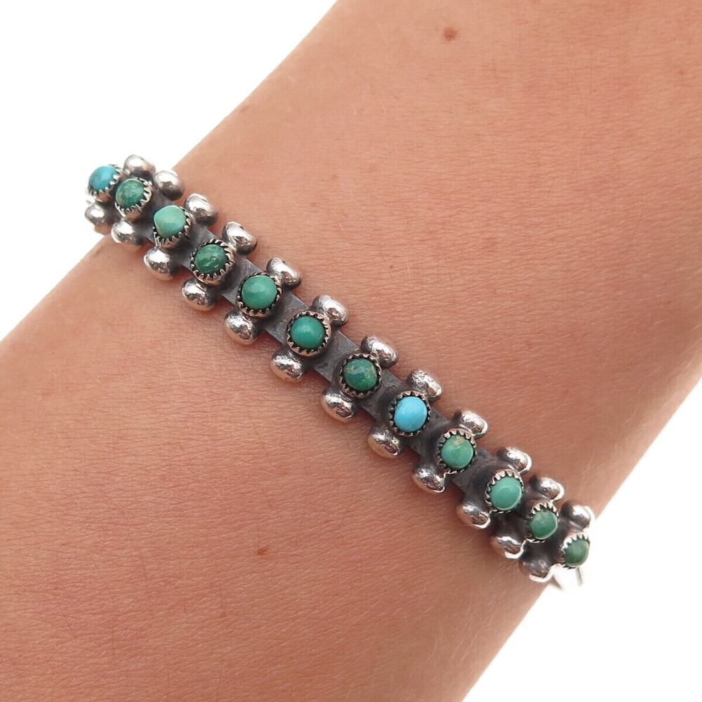 Old Pawn Sterling Silver Vintage Turquoise Snake Eye Adjustable Bracelet 5.5"